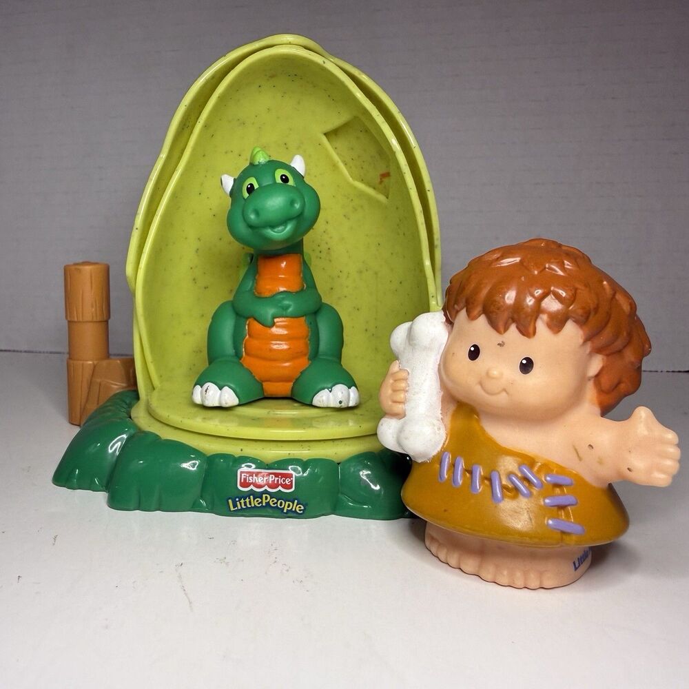 Fisher Price Little People Dino Egg Cave Green Dragon Caveman 2005 Lot Of 3
